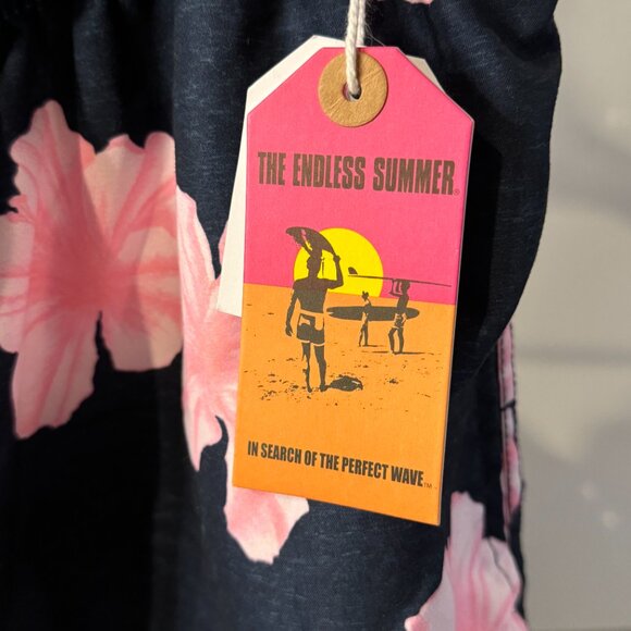 The Endless Summer Swim Trunks - Navy with Large Pink Flowers (XL) - Picture 6 of 7